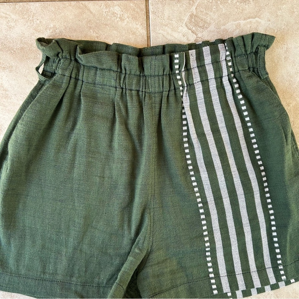 Lemlem High Waist Shorts Green White Stripes Bohemian Granola Nature Outdoor MED - Picture 2 of 7